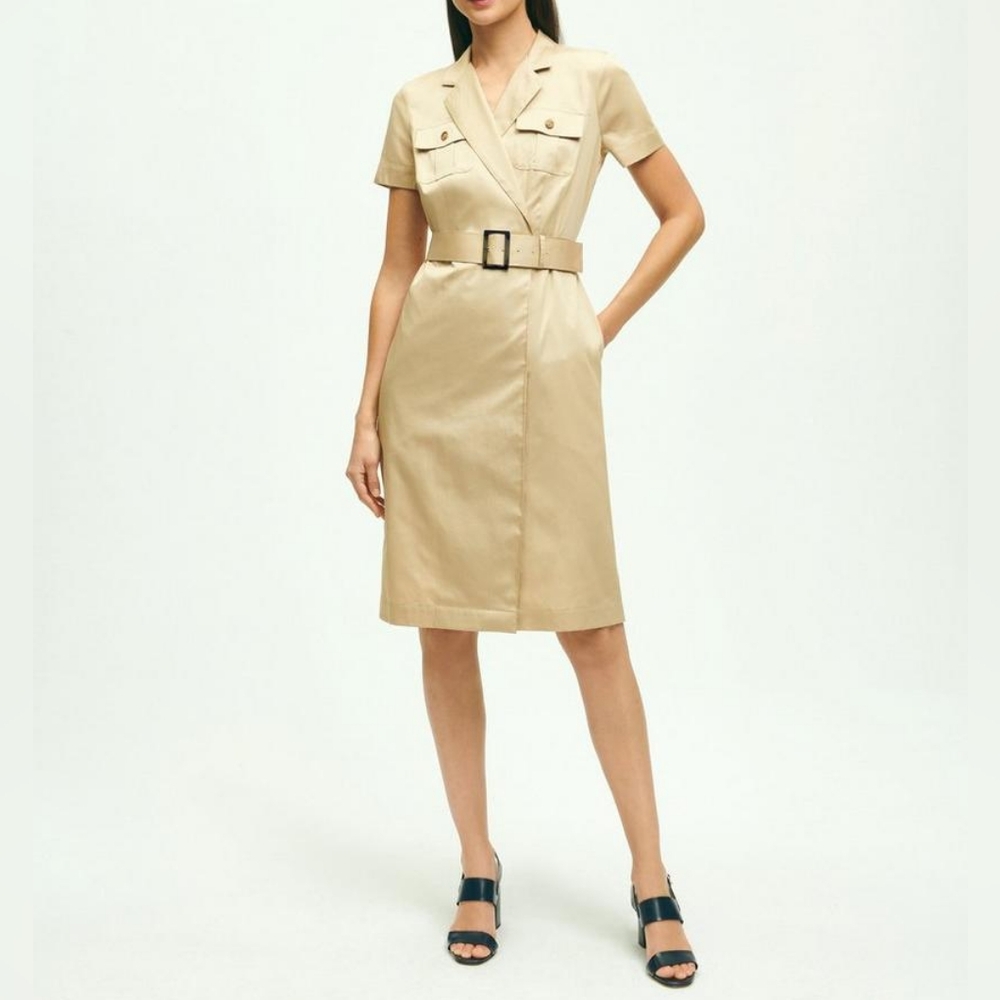 Brooks Brothers Cotton Belted Safari Shirt Dress in Beige Size 4